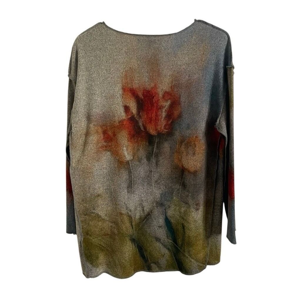 Lily London Womens Tunic Sweater M Blue Watercolor Floral Art To Wear Lagom - Picture 2 of 5